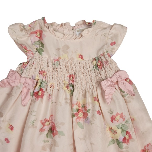 Janie and Jack 3T Special Occasion 100% Silk Dress Pink Floral Smocked  Spring - Picture 3 of 6